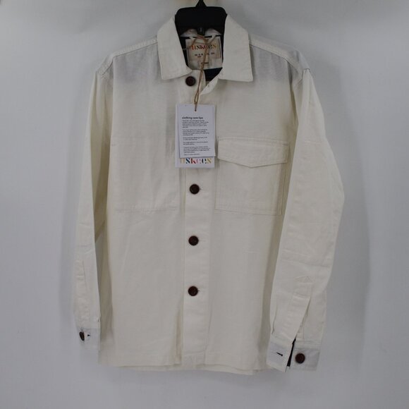 NWT Uskees workshirt Mens small button front work shirt cream organic cotton